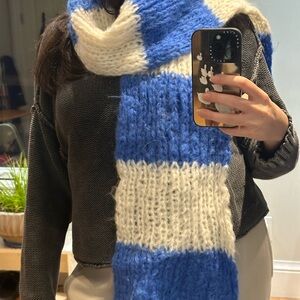 Cozy Blue and White Striped Scarf